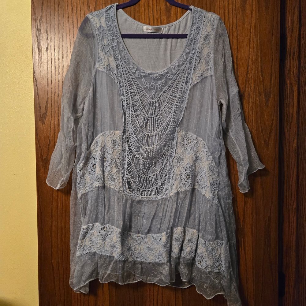 Simply Couture Lace Tunic in Blue